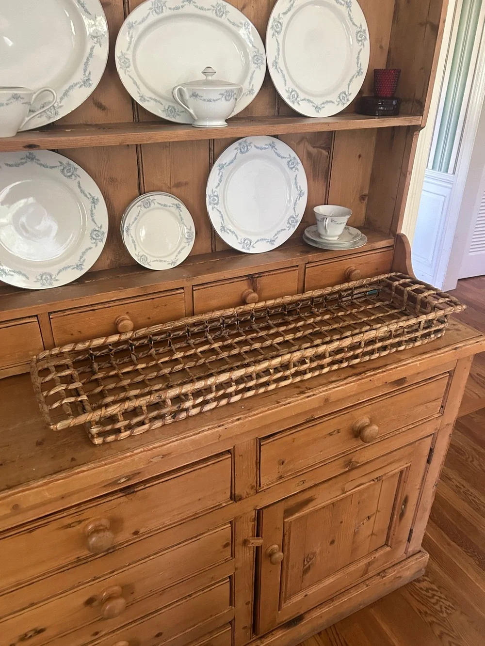 Vintage Anthropologie 36” Long Woven Rattan Wicker Tray Basket Y2K c. 1998 RARE